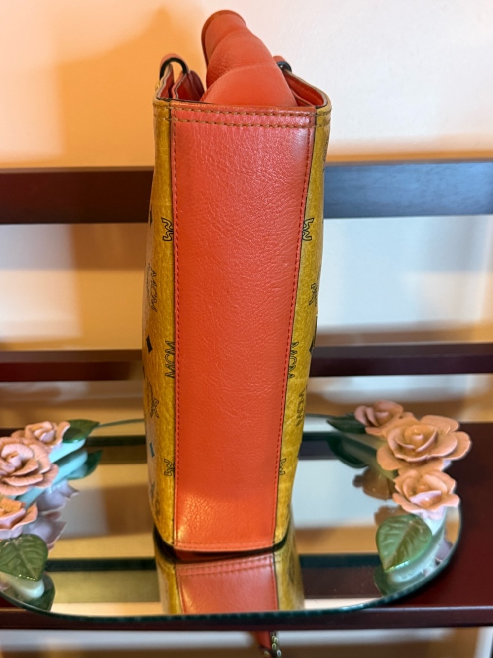 MCM Tan Visetos Monogram Crossbody with Coral Trim - Picture 10 of 14